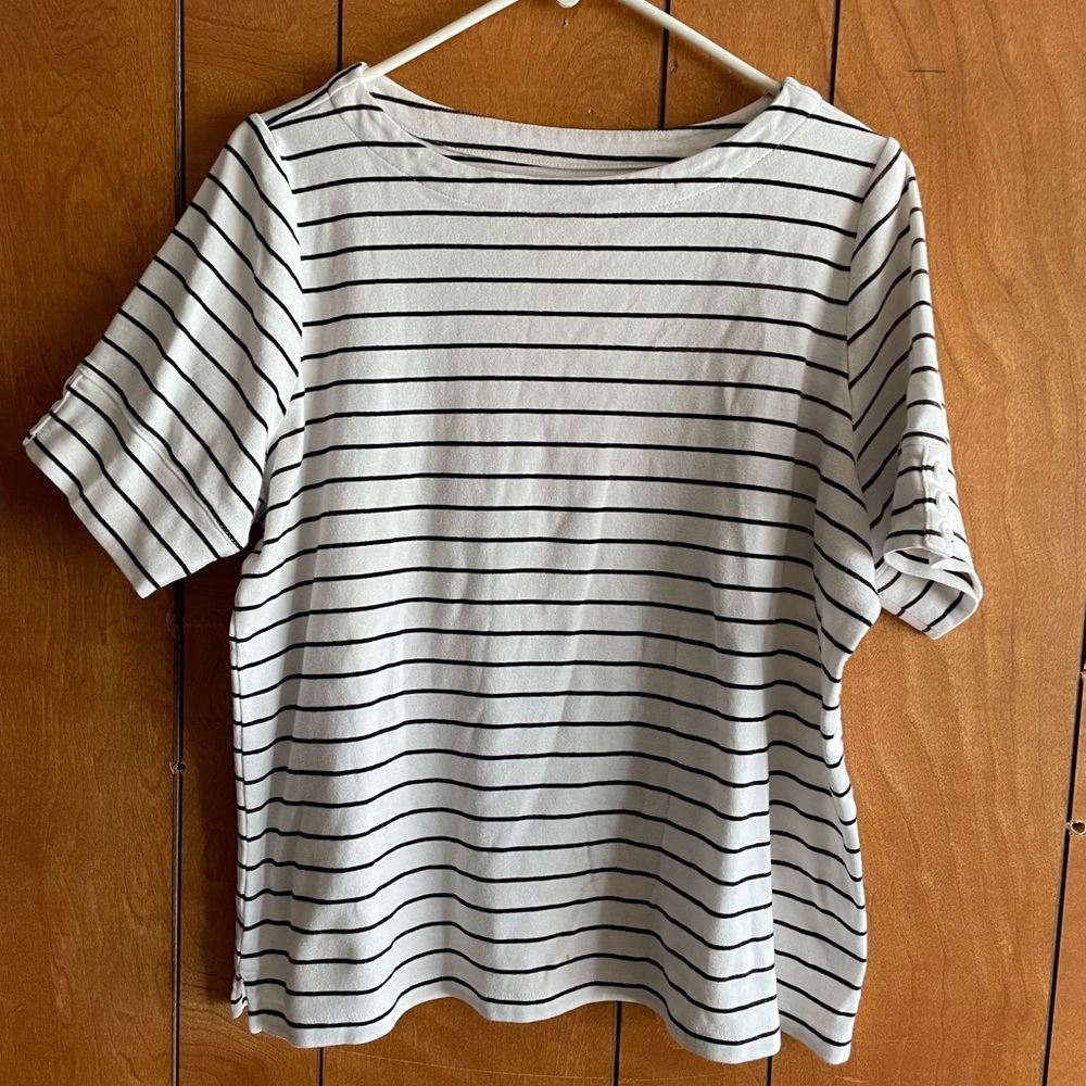 Black & White Striped Short Sleeve T-shirt Tee Shirt Top Large